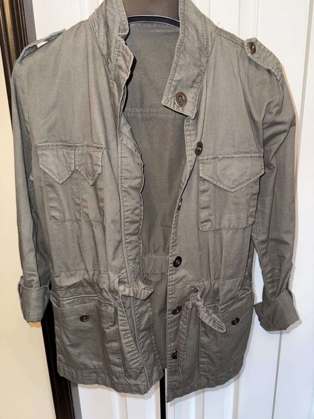 Urban life olive Green Utility Jacket with Drawstring Waist
